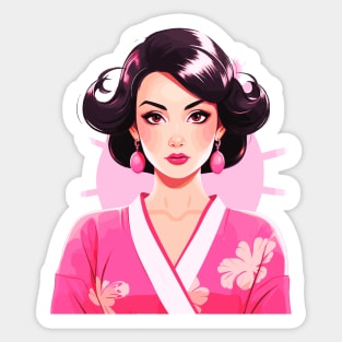 Japanese girl Geisha vintage retro modern pin-up woman in kimono Sticker